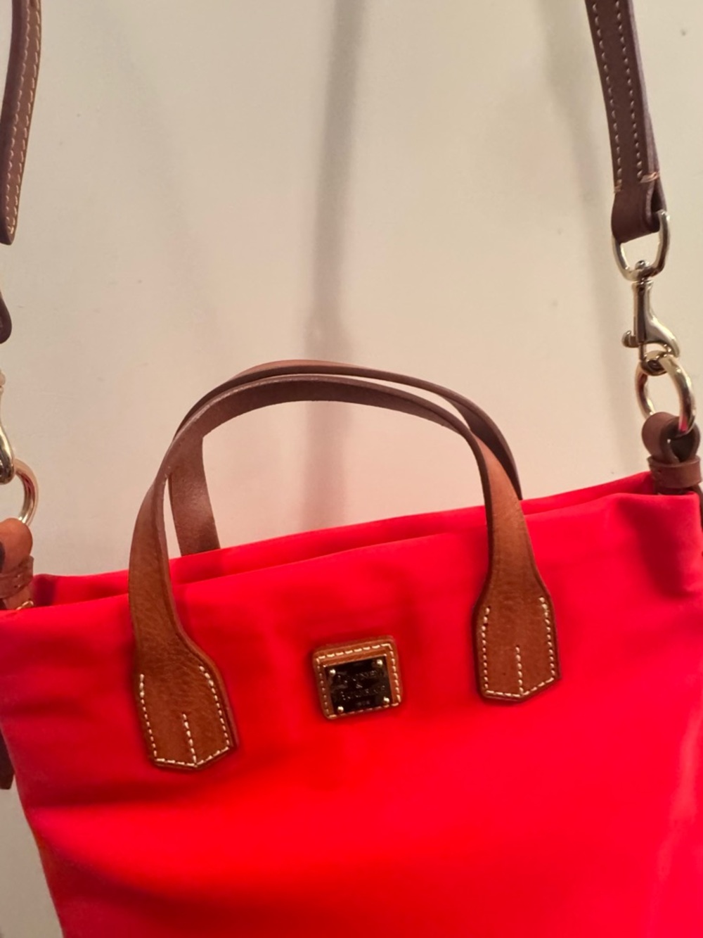 Dooney & Bourke Red Women's nylon Tote Bag with Brown Leather Trim - Picture 2 of 8
